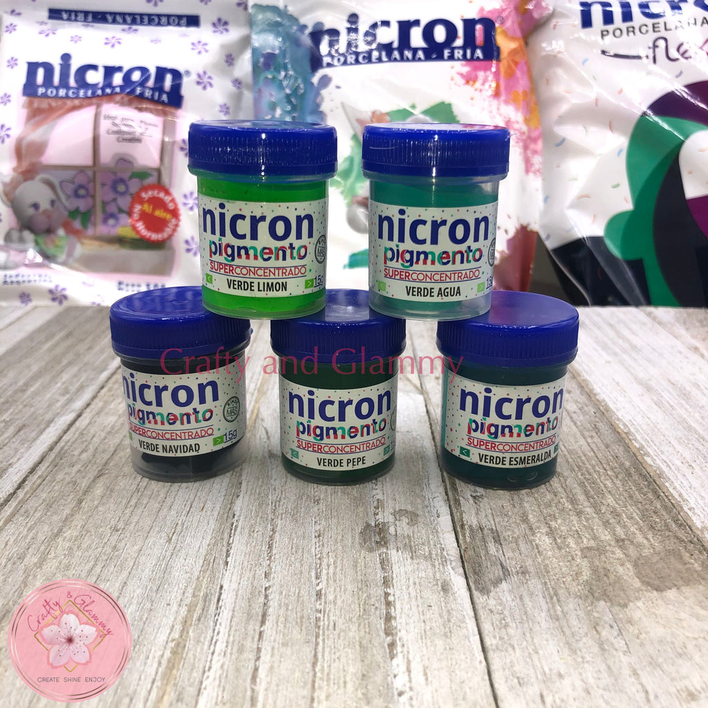 Cold Porcelain Pigments, Pigmentos Porcelana fria, air dry clay dyes, Nicron, green colors 